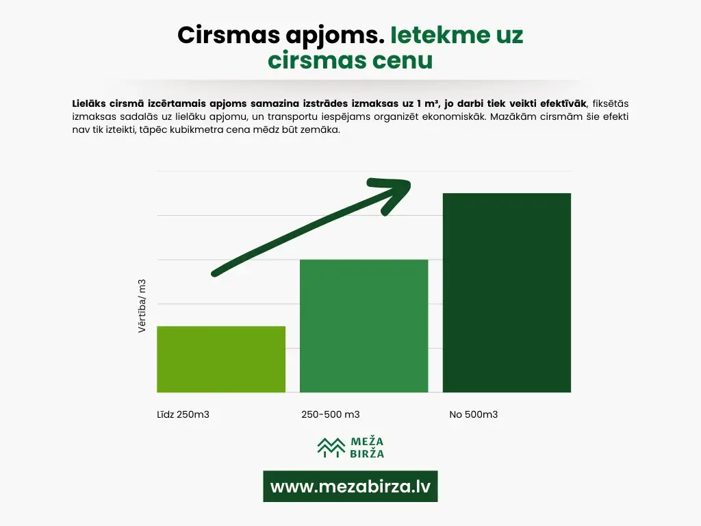 Cirsmas apjoms ietekmē cirsmas cenu
