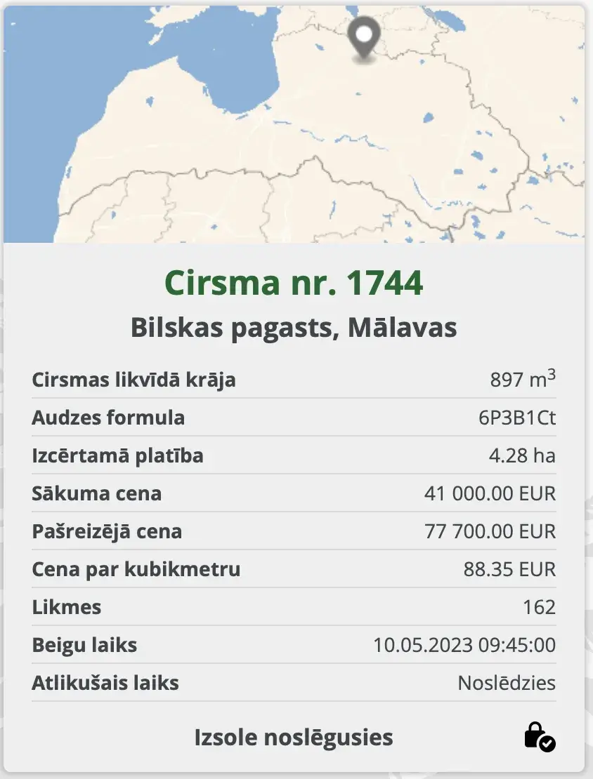 meža birža meža izsole ar pieaugumu
